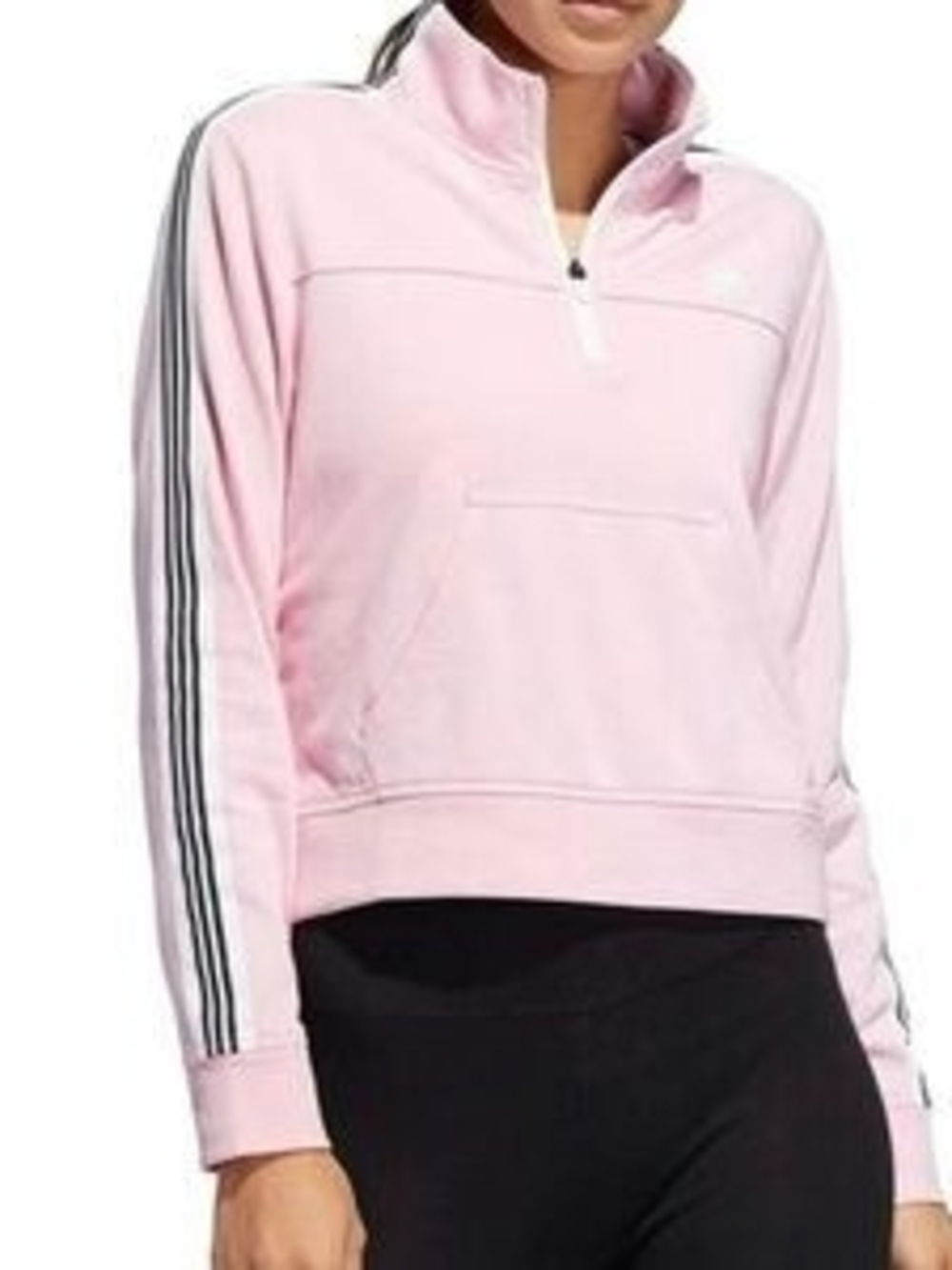 adidas Light Pink Quarter-Zip Sweatshirt with Black Stripes